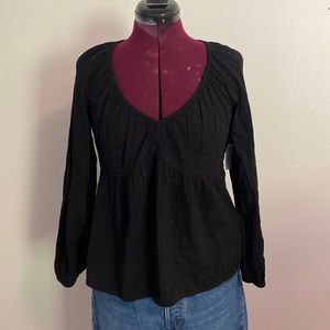 Old Navy women’s top XS black long sleeve V-neck blouse babydoll style